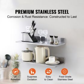 8.6" x 30" Stainless Steel Shelf, Wall Mounted Floating Shelving with Backsplash, 44 lbs Load Capacity Commercial Shelves