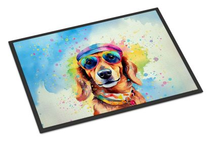 Dachshund Hippie Dawg Doormat Front Door Mat Indoor Outdoor Rugs for Entryway, Non Slip Washable Low Pile, 24H X 36W