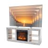 Silver Mirror Modern TV Stand with 18 Inch Fireplace Insert & Storage Shelves, Medium Density Fiberboard Fireplace TV Console for Living Room