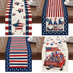 1PC Rectangle Linen Blend Striped Table Runners; Encryption Linen Home Decoration Independence Day Atmosphere Waterproof Table Runner; 72"*13"; P (Color: 2, size: 33*183cm)