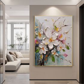 Hand Painted Oil Painting Abstract Original Flower Oil Painting On Canvas Large Wall Art Original White Floral Painting Floral Custom Painting Li (Style: 01, size: 90x120cm)
