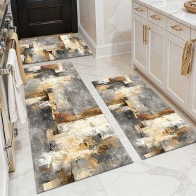 Three-piece kitchen rug set, non-slip and washable, abstract pattern kitchen hallway rug, soft and comfortable, suitable for sinks, floors, entra (Main Material: Polyester, Main Color: White)