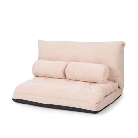 6-Position Adjustable Sleeper Lounge Couch with 2 Pillows (Color: beige)